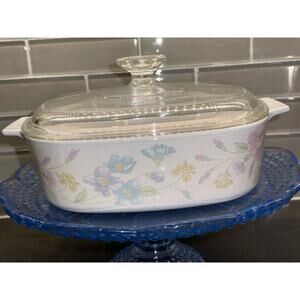 CorningWare “PASTEL BOUQUET” 2QT Casserole Dish A-2-B WITH Pyrex Lid A-9-C